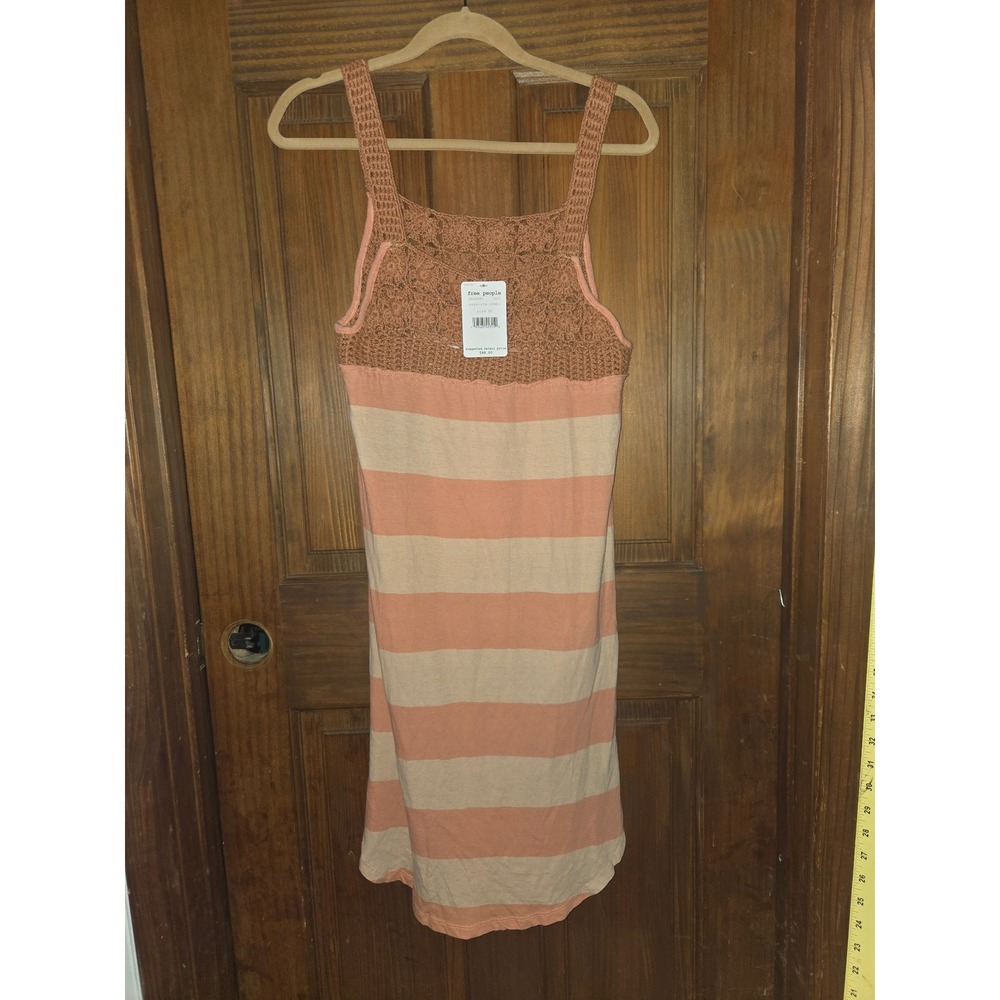 Free People We The Free Sayulita Combo Striped Crochet Midi Dress‎ Peach XS NEW